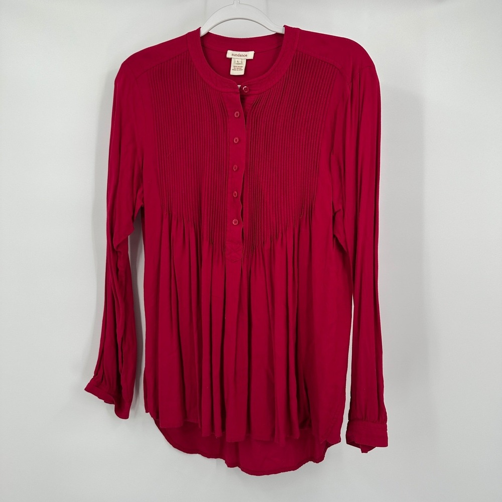 Sundance Womens Boho Pleated Top Size L Romantic Flowy Artsy Peasant Vibrant Red